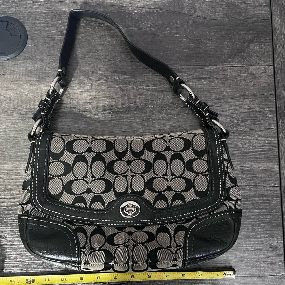 Coach Black and Gray Patterned Shoulder Bag